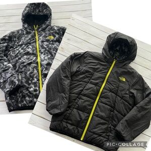 The North Face Reversible Hooded Puffer Jacket Sz L (14/16) Black/Grey Camo